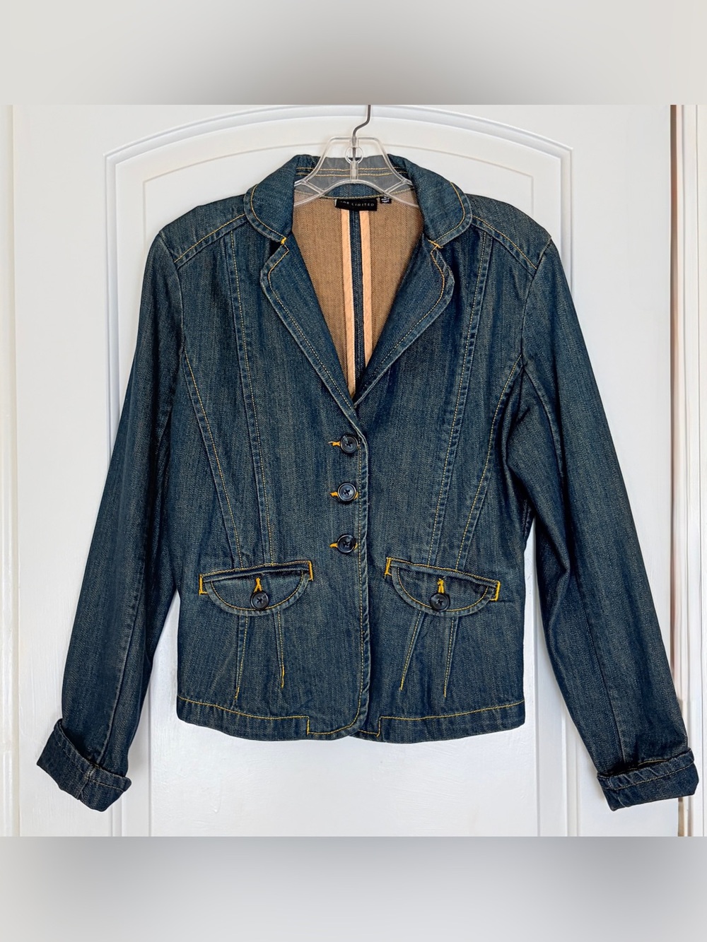 VTG The Limited Fitted Denim Blue Blazer Jacket Size Medium EUC 90s Y2K